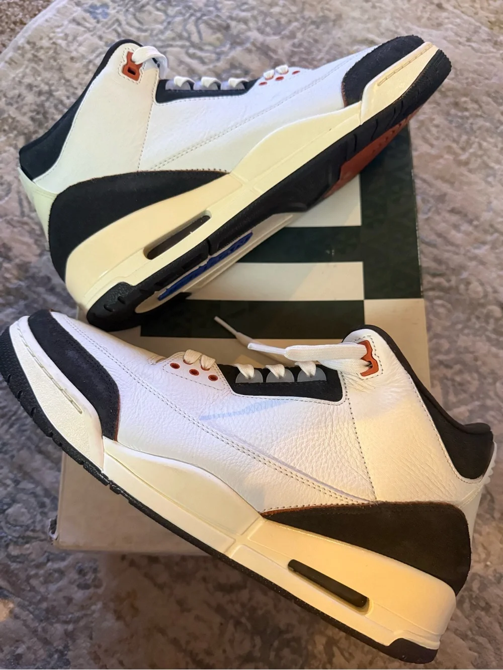 Jordan 3 Retro Quai 54 - White and Black Leather Sneakers with Orange Accents